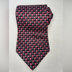 Ermenegildo Zegna Necktie Black Pink Plaid Silk Tie